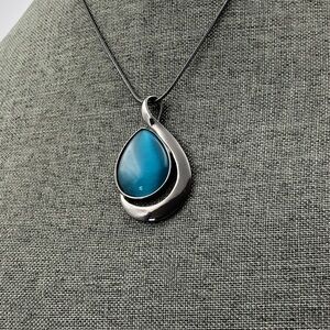 Lia Sophia Silver-Tone Teardrop Necklace with Bright Blue Cabochon